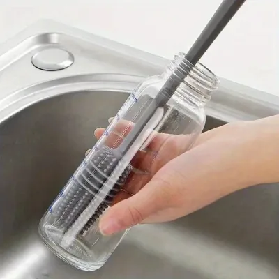 Brosse à biberon en silicone grise à long manche – image 2