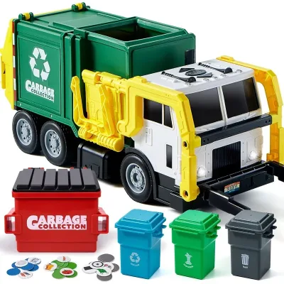 Camion à ordures jouet avec poubelles et cartes