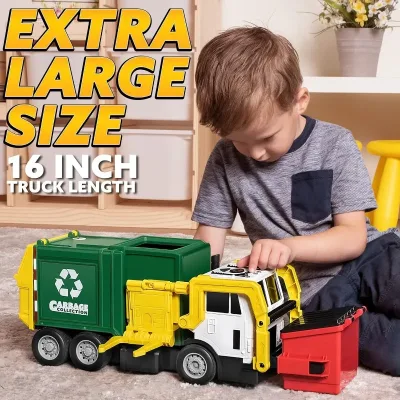 Camion à ordures jouet avec poubelles et cartes – image 2