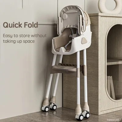 Chaise haute bébé à roulettes avec bavoir et bol – image 2
