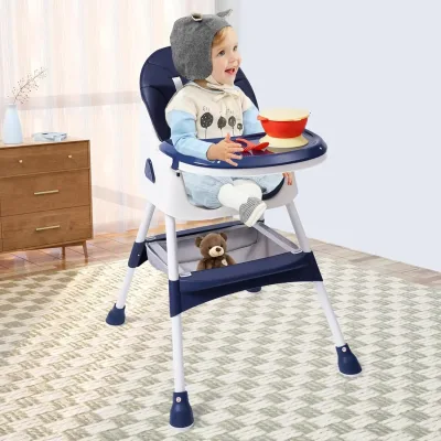 Chaise haute bébé bleue à double plateau