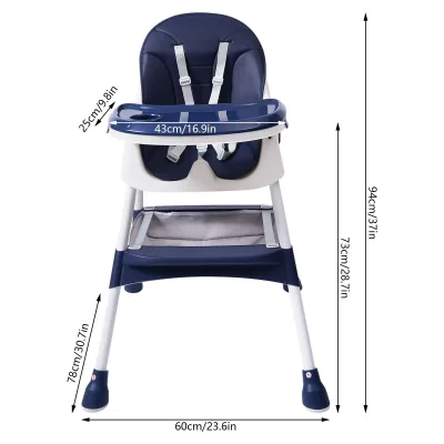 Chaise haute bébé bleue à double plateau – image 2