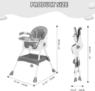 Chaise haute bébé pliable 3 en 1 à double plateau – image 2