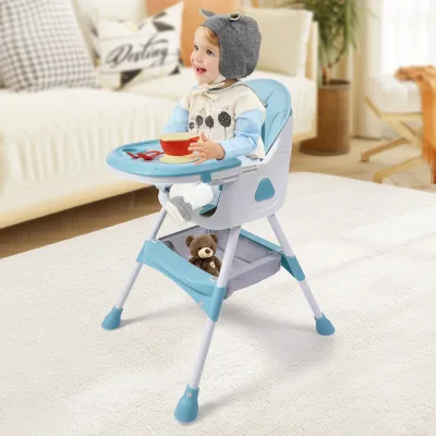 Chaise haute bébé réglable verte, double plateau