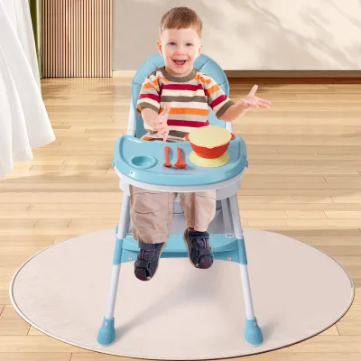 Chaise haute bébé réglable verte, double plateau – image 2