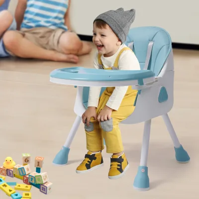Chaise haute bébé réglable verte, double plateau – image 3