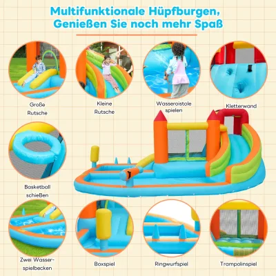 Château gonflable avec toboggan aquatique orange – image 3
