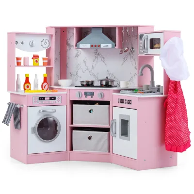 Cuisine de jeu d'angle en bois rose et blanc