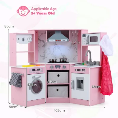 Cuisine de jeu d'angle en bois rose et blanc – image 3