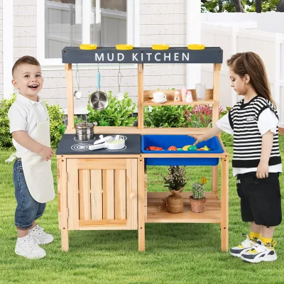 Cuisine de jeu d'extérieur en bois avec évier – image 2