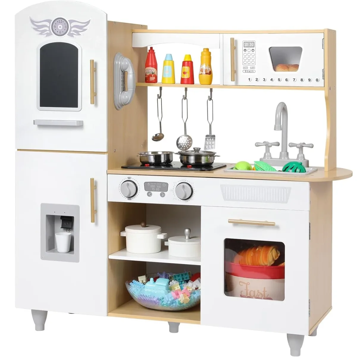 Cuisine de jeu en bois blanche avec lumières et sons
