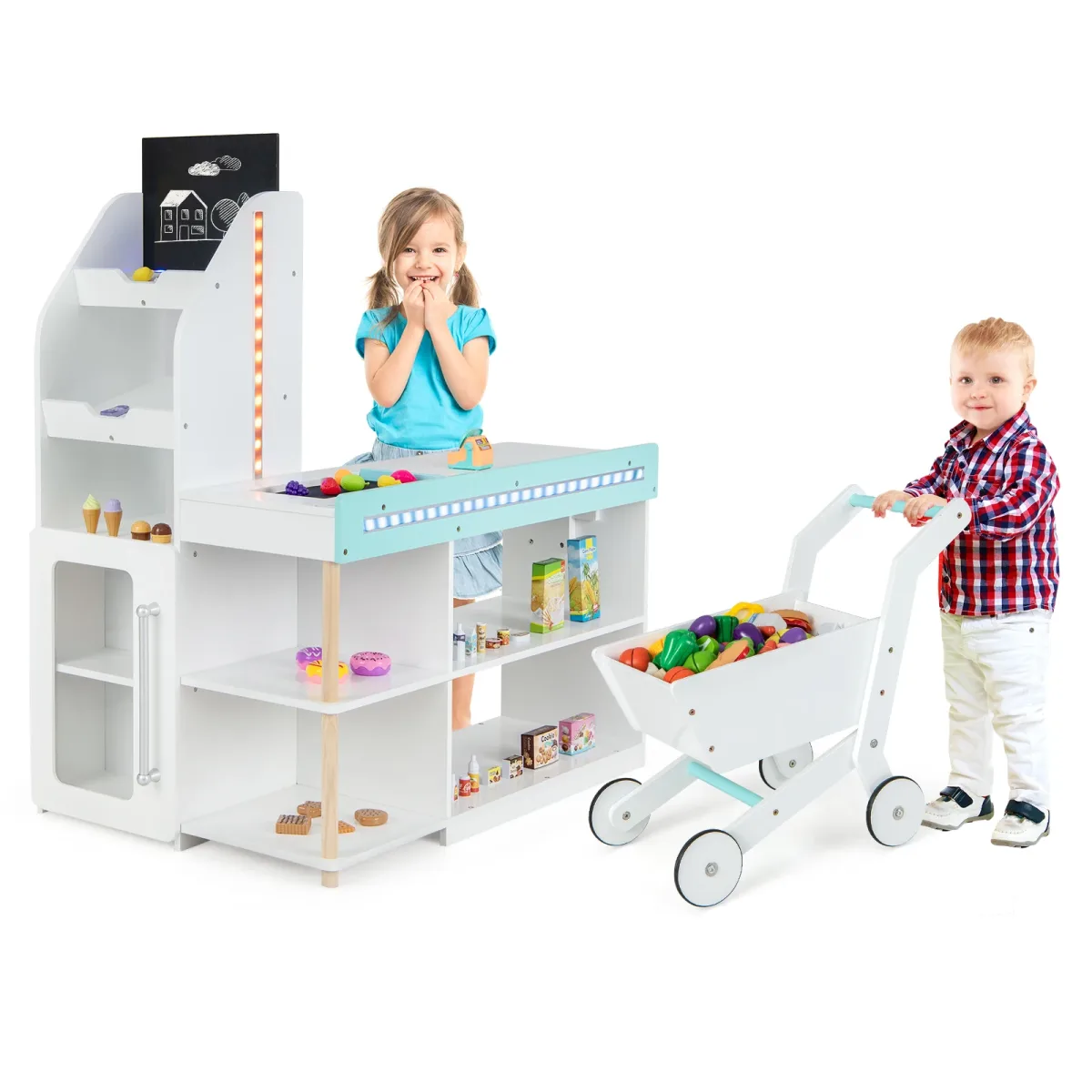Épicerie en bois enfant avec chariot et caisse