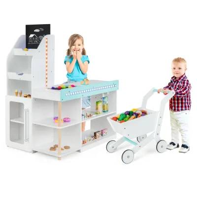 Épicerie en bois enfant avec chariot et caisse