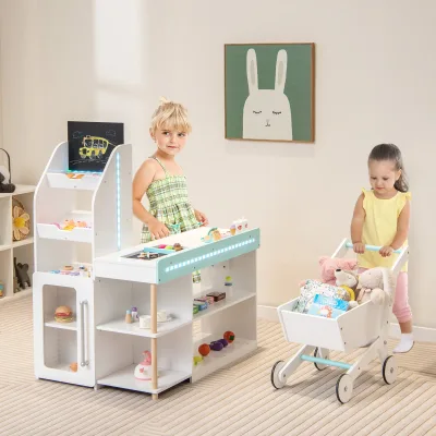 Épicerie en bois enfant avec chariot et caisse – image 2