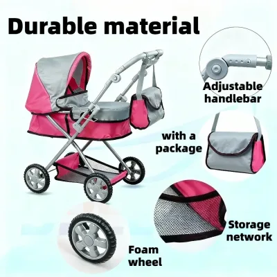 Landau de poupée pliable en plastique, avec sac – image 3