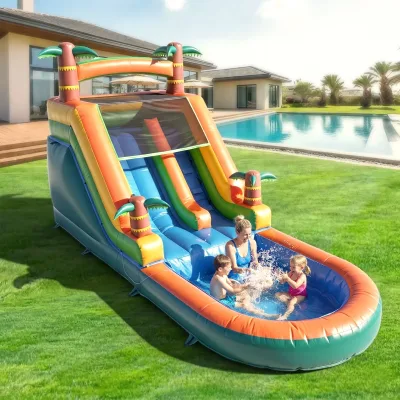 Structure gonflable avec toboggan aquatique – image 3